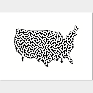 United States of America Shaped Maze & Labyrinth Posters and Art